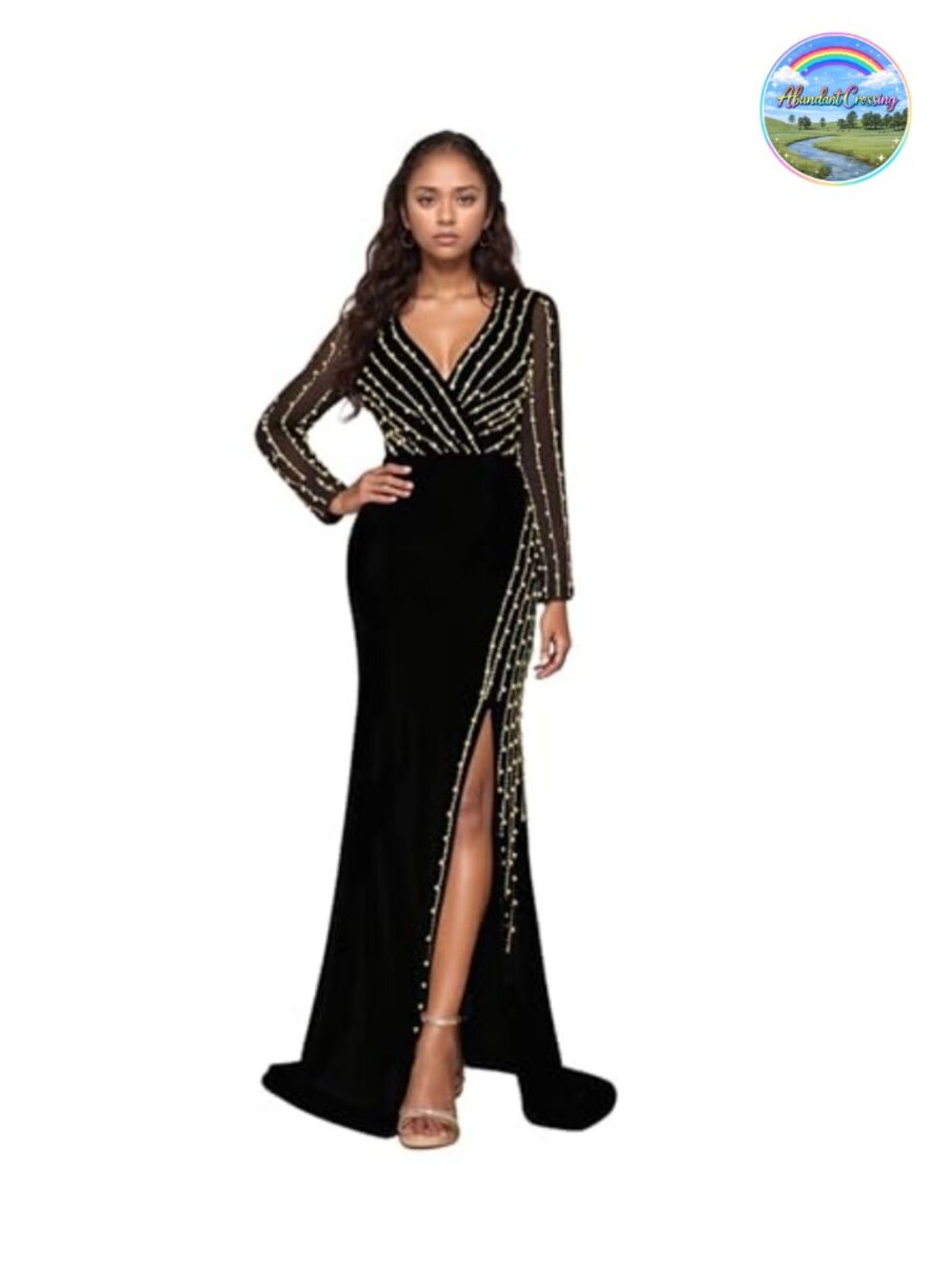Rhinestone Bodycon Dress Long Sleeve V-Neck Club Night Out Party